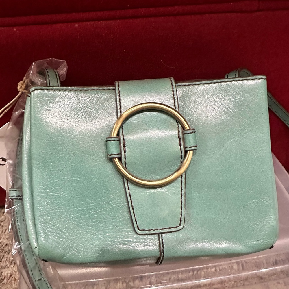 HOBO Seafoam Leather Crossbody Bag with Gold Ring